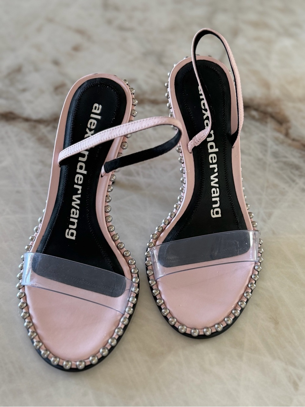 Alexander Wang Pink Clear-Strap Studded Slingback Sandals